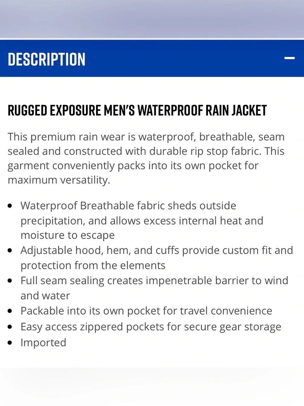 Rugged Exposure Men's Waterproof Packable Rain Jacket XS Black
